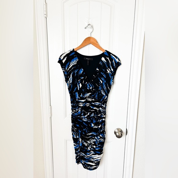 BCBGMaxazria Ruched Bodycon Multicolor Black Dress Size Petite Small - Picture 1 of 2